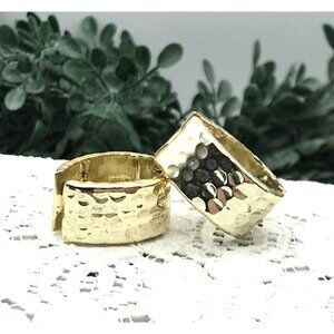 Vintage Style Hammered Gold-Tone Clip-On Hoop Earrings